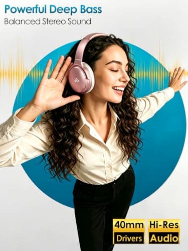 INFURTURE H1 Active Noise Cancelling Headphones, 90H Playtime, Wireless Over Ear Bluetooth Headphones, Foldable Lightweight Headset Deep Bass,Memory Foam Ear Cups,Travel,Office,USB-C Charging — view 3