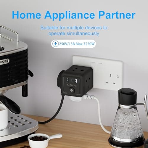 AICODE Multi Plug Adapter,4 Way Extension Sockets,3 USB Wall Charger,Black — view 4