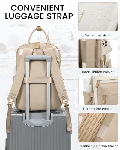 LOVEVOOK Backpack Womens, 15.6 Inch Laptop Travel Work Rucksack, Waterproof School Bag with USB Port, Anti Theft Ladies Computer Back Pack for Office Business College Uni, Khaki — view 5