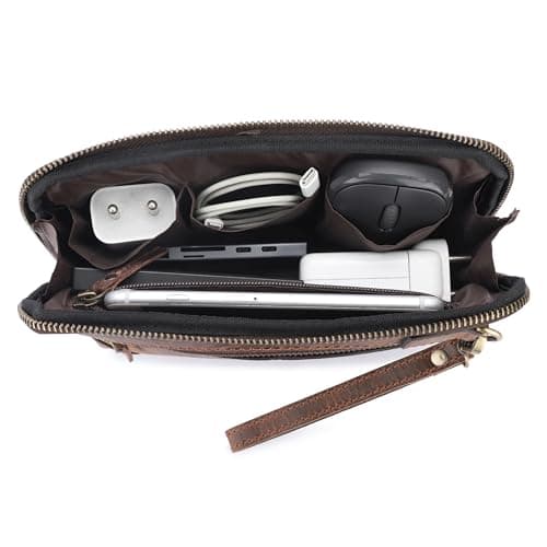 Leatherganic Cosmetics Case Travel Organizer Pouch Portable Tech Bag with Zipper Closure Leather Toiletry Bag for Men & Women Cord Storage Case Large Dopp Kit Makeup Bag Handbag Organizer — view 2