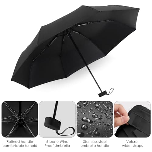 Mini Folding Umbrella, Portable UV Umbrella with Storage Box, 6 Ribs Mini Travel Sturdy Pocket Umbrella, Small Light-Weight Waterproof, Portable Compact Folding Umbrella for Women Men Girls, Black — view 6