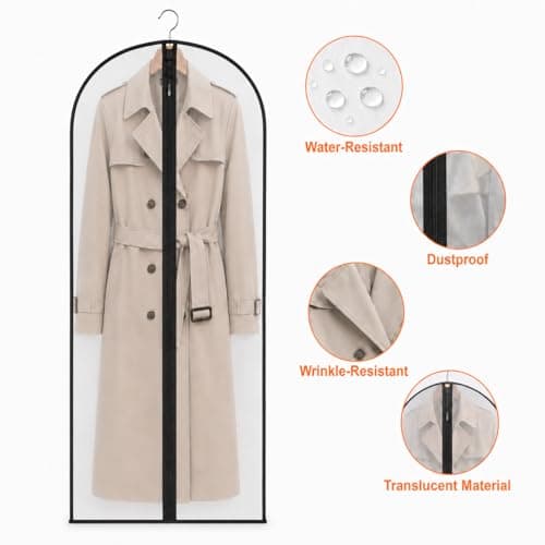 Sytinnice 2 Pack Dress Bags Covers Long 60 x 140 cm / 24 x 55 in, PEVA Transparent Hanging Garment Bags with Zipper, Waterproof Dustproof Clothes Covers for Wedding Dress, Gowns, Suits, Coats — view 4
