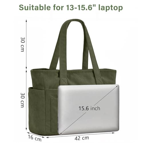 oscaurt Corduroy Tote Bags for Women 13 Pockets Handbag Large Teacher Nurse Work Bag Ladies Shoulder with Zipper for College Travel Shopping Daily Use — view 4