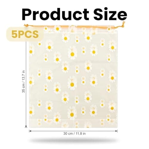 Gaomumu 5PCS Frosted Daisy Drawstring Storage Bags, Reusable Heavy Duty EVA Travel Shoe Pouch, Waterproof Clothes Cosmetic Organizer,Suitable for Toiletries, Gym, Home Organisation,Travelling — view 2
