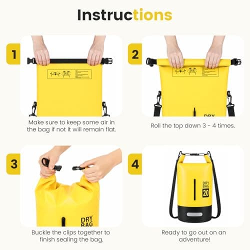 SUNNYNEST 20L Waterproof Dry Bag Backpack with Phone Pouch, Roll Top PVC Dry Sack with Adjustable Shoulder Straps for Kayaking, Boating, Fishing, Swimming, Camping & Beach, Orange (Yellow) — view 3