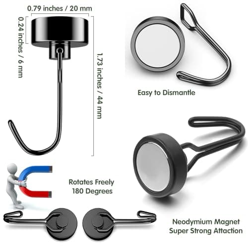 FINDMAG 12 Pack 16kg+ Magnetic Swing Hooks for Cruise, Black — view 2