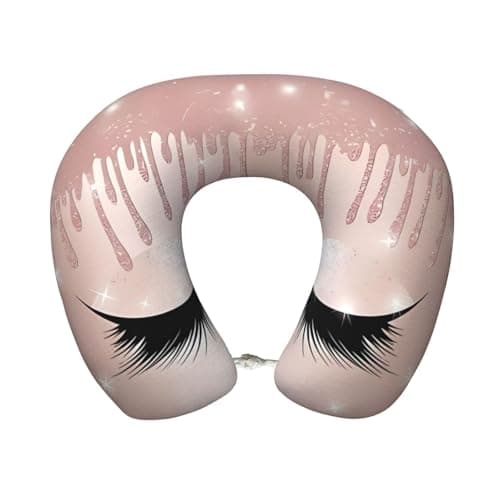 ZhRiYan Rose Gold Eyelashes Memory Foam Travel Pillow - U-Shaped Neck Support, Perfect for Cars, Home Office, and Leisure Activities.