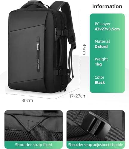 Mark Ryden 23L/40L Business Carry-on Travel Backpack, Lightweight Flight-Approved Expandable Weekender Bag with USB Charging Port fit 17.3 Laptop — view 3