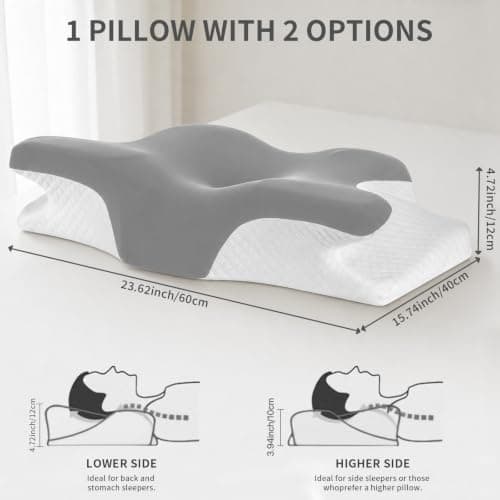 Memory Foam Pillow, Cervical Pillow, Neck Pillow, Ergonomic Pillow (Grey) — view 2