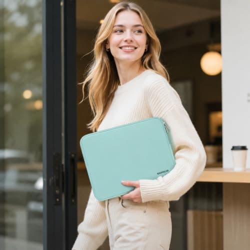 RAINYEAR 14 Inch Laptop Sleeve Protective Carrying Case, Mint Green — view 6