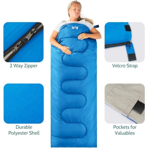 Trail Envelope Sleeping Bag For Adults, Single 2 Season Summer Spring Autumn 200gsm, Outdoor Camping, Lightweight Carry Bag, Storage Pockets, 190cm x 75cm — view 4