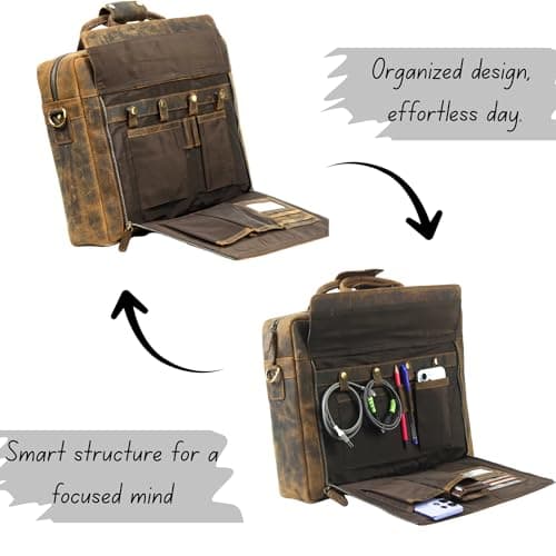 HULSH Genuine Leather Briefcase for Men 17 Inches Computer Bag | Business and Office Messenger Satchel Work Briefcase, Dark Brown — view 5
