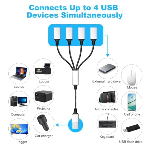 USB Splitter 4 Port 0.3m USB 1 in 4 Out Splitter Adapter Nylon Braided — view 5