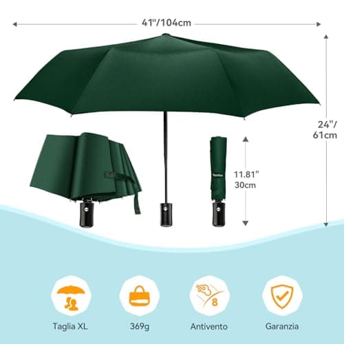 TechRise Umbrella, Compact Strong Windproof Automatic Umbrellas, Folding Lightweight, Portable Travel Golf Umbrella for Rain, Green — view 5