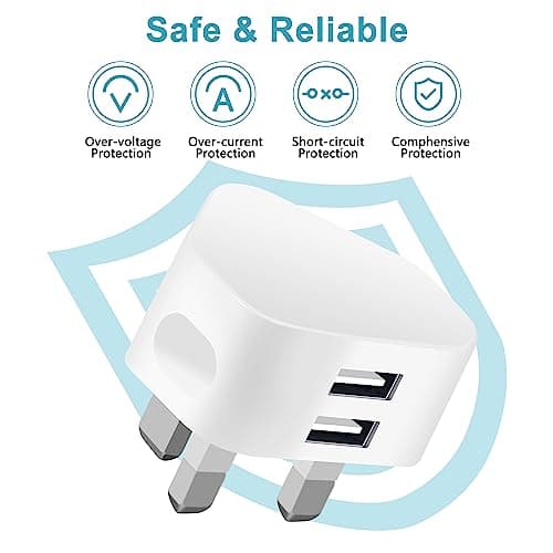 CHARGEWAY Dual Port USB Plug Adapter, 2.1A, Pack of 3, White, UK — view 2