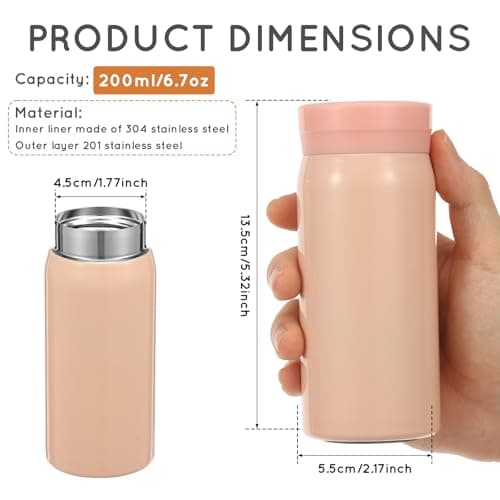 200ml Small Water Bottle, Stainless Steel Small Flask for Hot & Cold Drinks, Vacuum Insulated Portable Travel Coffee Cup Mini Pocket Flask for Home, Office, Gym, Travel, Adult and Kid(Pink) — view 2