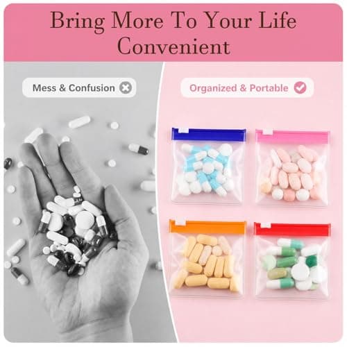 Pill Pouch Bags for Travel – Multi Colour EVA Reusable Medicine Organiser Pouches with Slide Lock and Waterproof Label Stickers for Tablets, Vitamins and Small Storage Items — view 6