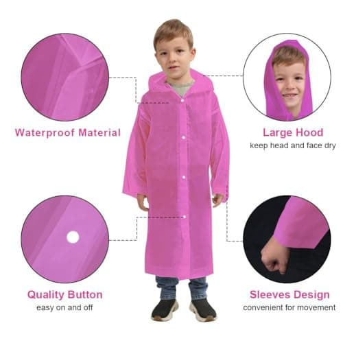 Vicloon Kids Portable Raincoat, 2 Pack Rain Poncho Kids Waterproof with Hoods and Sleeves, Reusable Rain Resistant Poncho for Camping, Emergency Situations, Travel — view 5