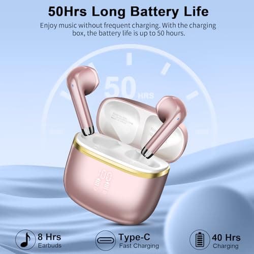 POMUIC Wireless Earbuds, HiFi Stereo Deep Bass,Bluetooth 5.3 Headphones with 4 ENC Noise Cancelling Mic,40H Playtime, IPX7 Waterproof Bluetooth Earphones, Bluetooth Earbuds Dual LED Display,2025 — view 5
