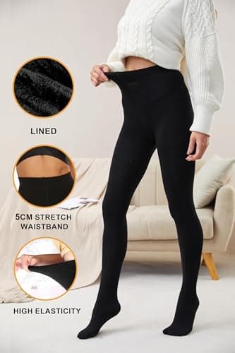 CozyWow Women’s Footed Thermal Tights Elastic Fleece Lined Leggings Women Winter Warm Tights for Women with Soft and Comfort beige+black m — view 2