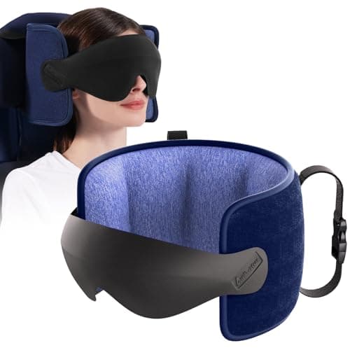 Air Neck Free Travel Pillow for Airplanes Head Strap Support, 3D Eye Mask