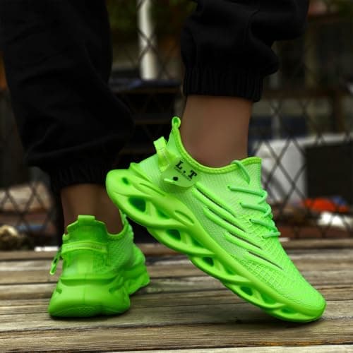 XKOWUO Mens Womens Trainers Walking Running Shoes Non Slip Gym Slip On Tennis Trainers Outdoor Sports Sneakers Lightweight Workout Shoes Green Size 5.5 — view 2