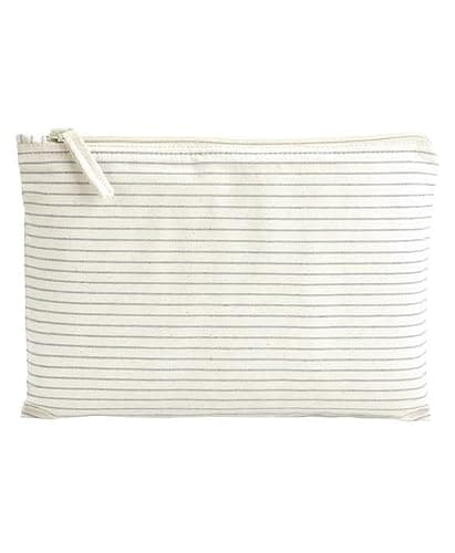 COOZO Striped Organic Accessory Pouch Men Women Ladies Cotton Sustainable Accessories Everyday Use Travel Toiletries Cosmetics - Grey Stripe - S