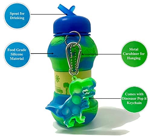 CARESWAY Kids Water Bottle with Keyring – 500 ml Girls and Boys Drinking Bottle For School - Leakproof Collapsible Reusable BPA Free for Children Drinks – Earth Globe — view 5