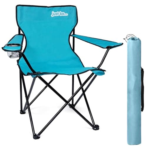 just be... Camping Chair – Lightweight, Foldable & Portable Outdoor Seat with Armrests, Cup Holder & Carry Bag | For Adults & Kids | Garden, Beach, BBQ & Fishing – Light Blue with Black Trim
