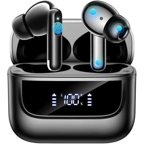 Wireless Earbuds, Bluetooth 5.4 In Ear Headphones 6 Mic ENC Noise Cancelling Clear Calls Stereo Deep Bass Ear Buds 48H Playtime Earphones LED Power Display IPX7 Waterproof for Android iOS Bright