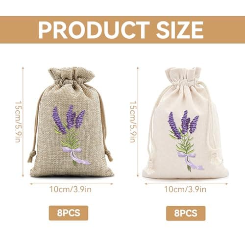 16 Pcs Empty Lavender Sachets, Lavender Bags, Drawstring Fabric Pouches for Aromatherapy, Jute Fabric Drawstring Pouches for Wardrobes Drawers and Moths (10 x 15 cm) — view 2