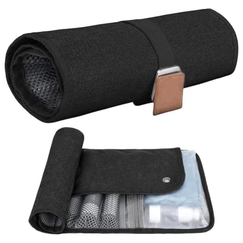 Abbdbd Leather Roll Up Toiletry Bag Water Resistant Shaving Kit Bag Portable Makeup Bag for Bathroom Gym Business Trip