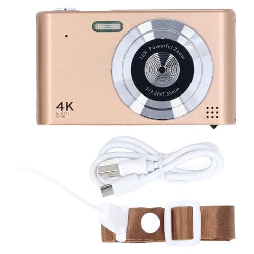 4K Digital Camera, 48MP Portable CCD Camera with LED Flashlight AF Auto Focus for Photography, 16X Zoom, High Definition Color Display, Intelligent Anti Shake, Small and (Gold) — view 6