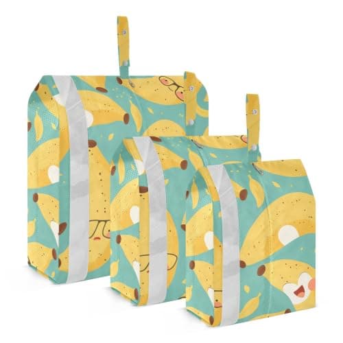 Bananas with Glasses on Teal 3 Set Packing Travel Organizer Reusable Storage Bags For Closets Space Saver Bag Office Storage & Organization