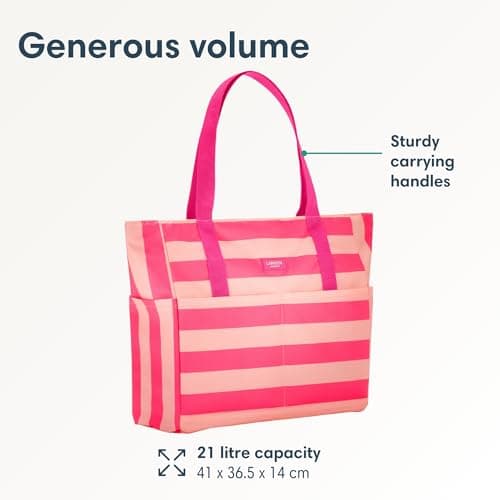 LARKSON Beach Bag Women & Men Pink - Linn - Large Tote Bag With Compartments For Beach, Pool, Holiday - With Zipper - Lightweight — view 2