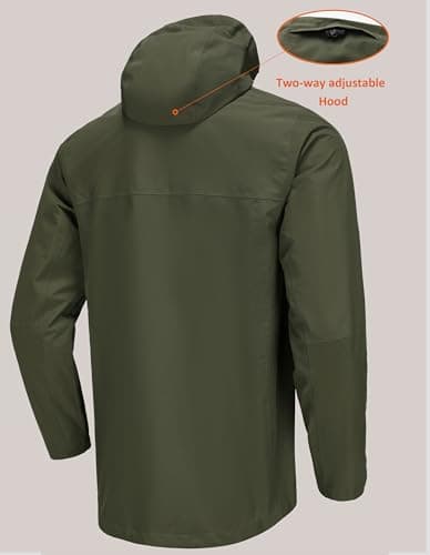 NORDIC OUTLAND Mens Lightweight Hooded Waterproof Rain Jacket Breathable Raincoat Shell for Outdoor Mountain Hiking (UK, Alpha, L, Regular, Regular, Army Green) — view 3