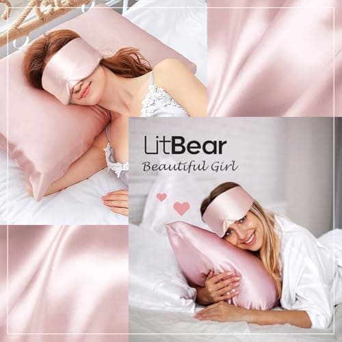 LitBear 100% Mulberry Silk Eye Mask for Sleeping, 22 Momme Silk Sleep Mask for Women and Men, Face-Hugging Padded Blackout Eye Cover for Side Sleeper with Adjustable Band, Pink — view 5