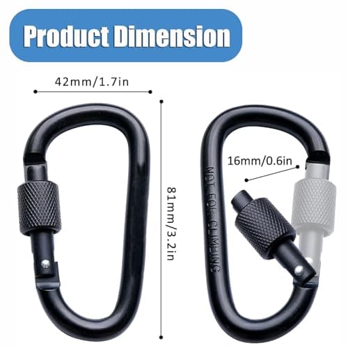 4Pack Aluminum Alloy Carabiner Heavy Duty D Ring Clip Hook Locking Carabiner D Shape Keychain Camping Accessories for Outdoor, Fishing, Hiking, Traveling, Fishing, Backpack （Black) — view 2