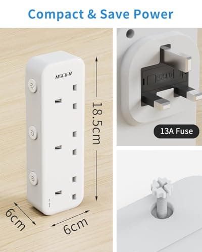 Mscien 3 Gang Plug Adaptor with LED Indicators, White, 3250W — view 5