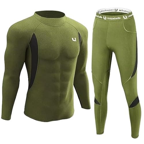 UNIQUEBELLA Mens Thermal Underwear Set Long Sleeve Turtleneck Tops Long Johns Thermal Base Layer Bottom Fleece Lined Quick Drying