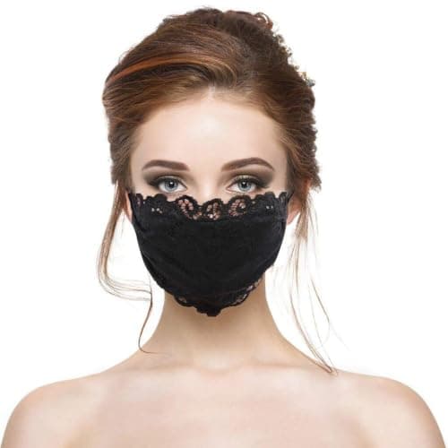 Women Lace Face Protector, Ear Hanging Style Breathable Sunscreen Mask, Lightweight Quick Dry Reusable Facial Cover for Shopping Hiking Camping Daily Use(One Size Black)