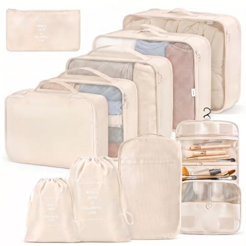 LANSKLBD 10 Set Packing Cubes for Suitcases Travel Luggage Packing Organizers,Travel Accessories Essentials Luggage Organizer with Shoe/Tioletry/Laundry Bag (Beige, 10 set)
