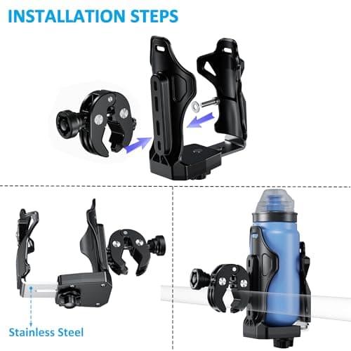 iMESTOU Anti-theft cup holder for motorcycle, water bottle holder for ATV compatible with bottles from 50 to 90 mm, with metal clamp 12.7-33 mm for bicycle, scooter, stroller, etc. — view 3