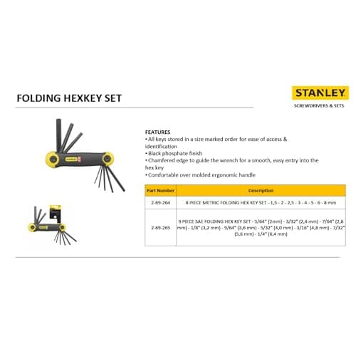 STANLEY Metal Folding Hex Key Metric 8 pc Set, Pocket Size, 2-69-264 — view 5