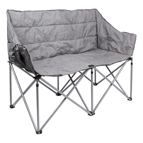 Harbour Housewares Folding Double Camping Chair – Grey - 2 Seater Padded Outdoor Chair, Steel Frame, Foldable Portable Seating, Garden, Festival, Picnic & Beach Chair with Carry Bag & Storage Pockets