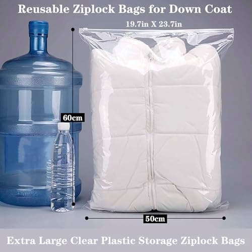 QISF 50 x 60cm Reusable Ziplock Bags for Clothes，30 Pack Large Plastic Hospital Bags，Travel Clothes Storage Bags，Clear Seal Bag Waterproof Luggage Organiser for Down Jackets Sweater (Nonporous) — view 2