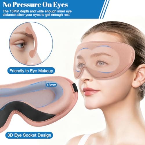 ALIIP 3D Contoured Sleep Mask with Earplugs,Blackout Eye Cover,2 PC,Pink — view 4