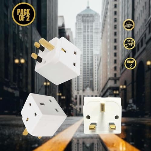 2 Way 3 Pin Power Plug Adaptor Splitter 13A Multi Wall Plug Cube 3 pins Socket Splitter Extension Plug adaptor UK Socket Splitter Block for Kitchen, Home, Office etc (pack of 2) — view 2