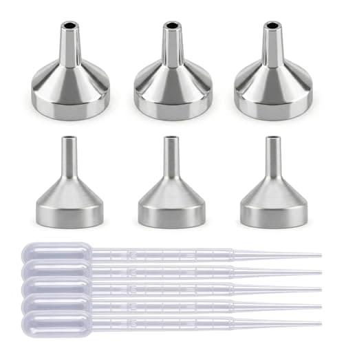 6 Pcs Mini Funnels Set Stainless Steel Small Funnels with 5 2ml Droppers 1.8cm & 2.5cm Tiny Funnels for Filling Small Bottles Essential Oils Perfume and Cosmetics