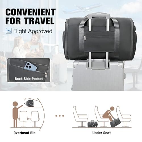 ACESAK Garment Bags for Travel, 2 in 1 Convertible Carry On Duffle Bag Suit Bags Foldable Backpacks with Shoe Compartment & Toiletry Bag, Hanging Bags for Clothes Dress Suit for Men Women Gift, Grey — view 4